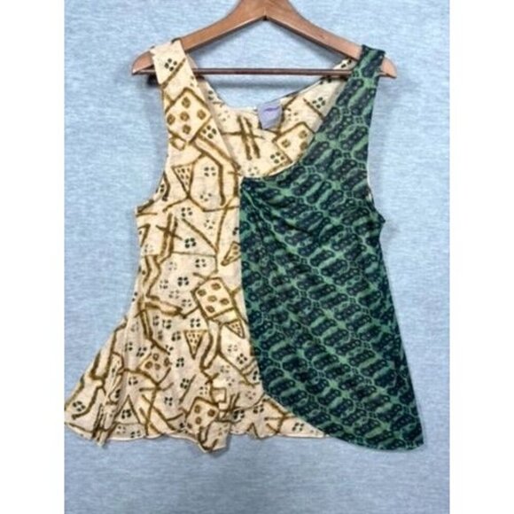 Vanessa Virginia Anthropologie Two Tone Sleeveless Boho Tank Top Abstract Sz L - Picture 1 of 6